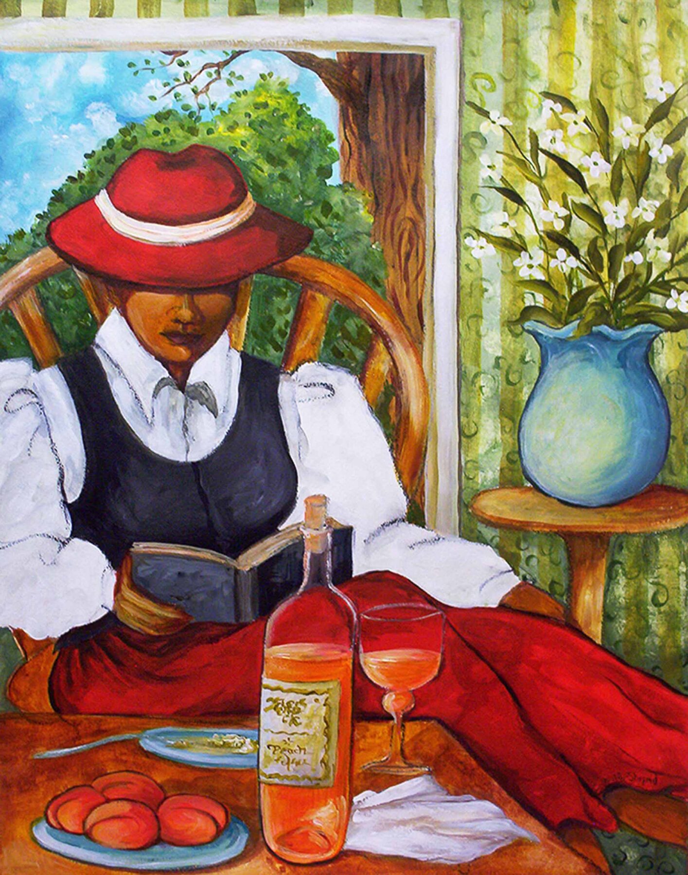 Gwendolyn McShepard Art Peahes and wine
